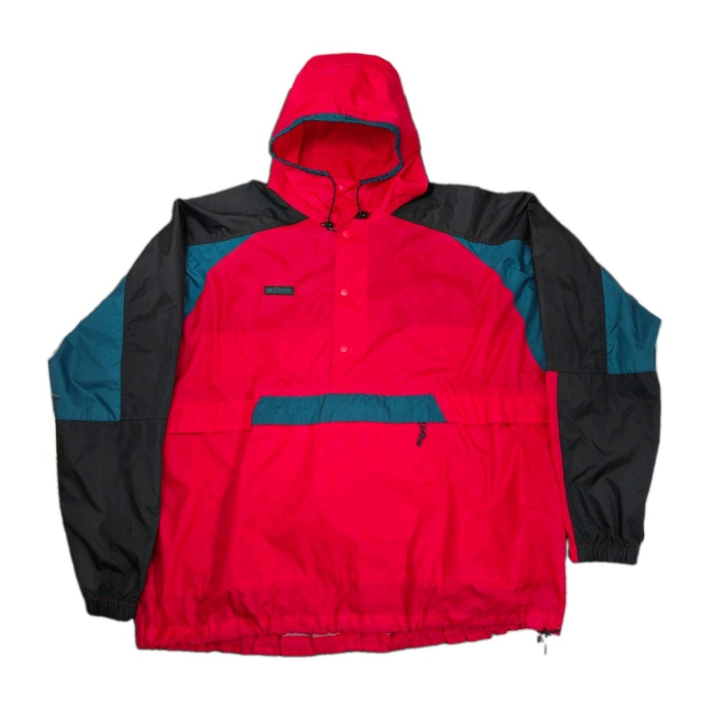 Vintage Columbia Jacket Men XXL Red Teal Anorak Hoody Windbreaker Lightweight